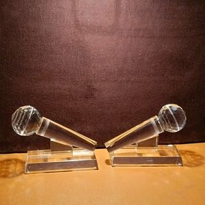 A PAIR OF VINTAGE CRYSTAL MICRO PHONES RECORDENDS/BOOKENDS 6X7"